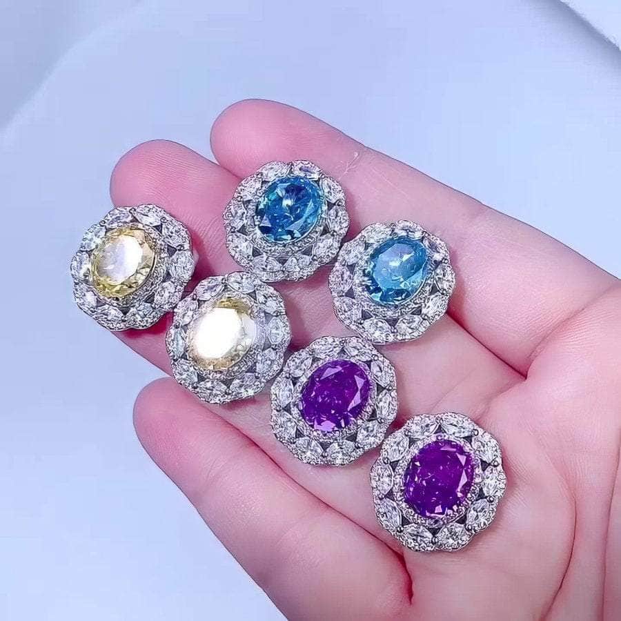 14K White Gold Lab Created Diamond Amethyst Crystal Stud Earrings