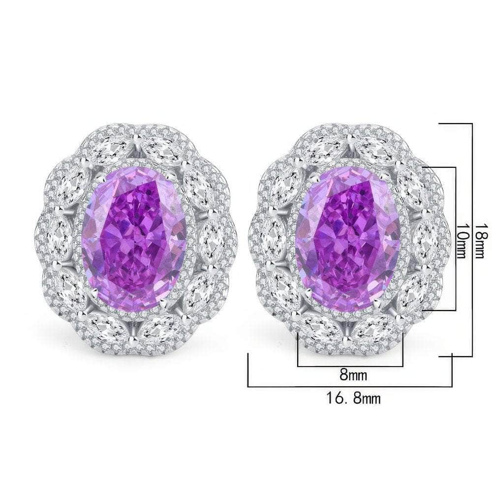 14K White Gold Lab Created Diamond Amethyst Crystal Stud Earrings