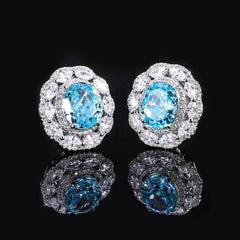 14K White Gold Lab Created Diamond Amethyst Crystal Stud Earrings BlueTopaz