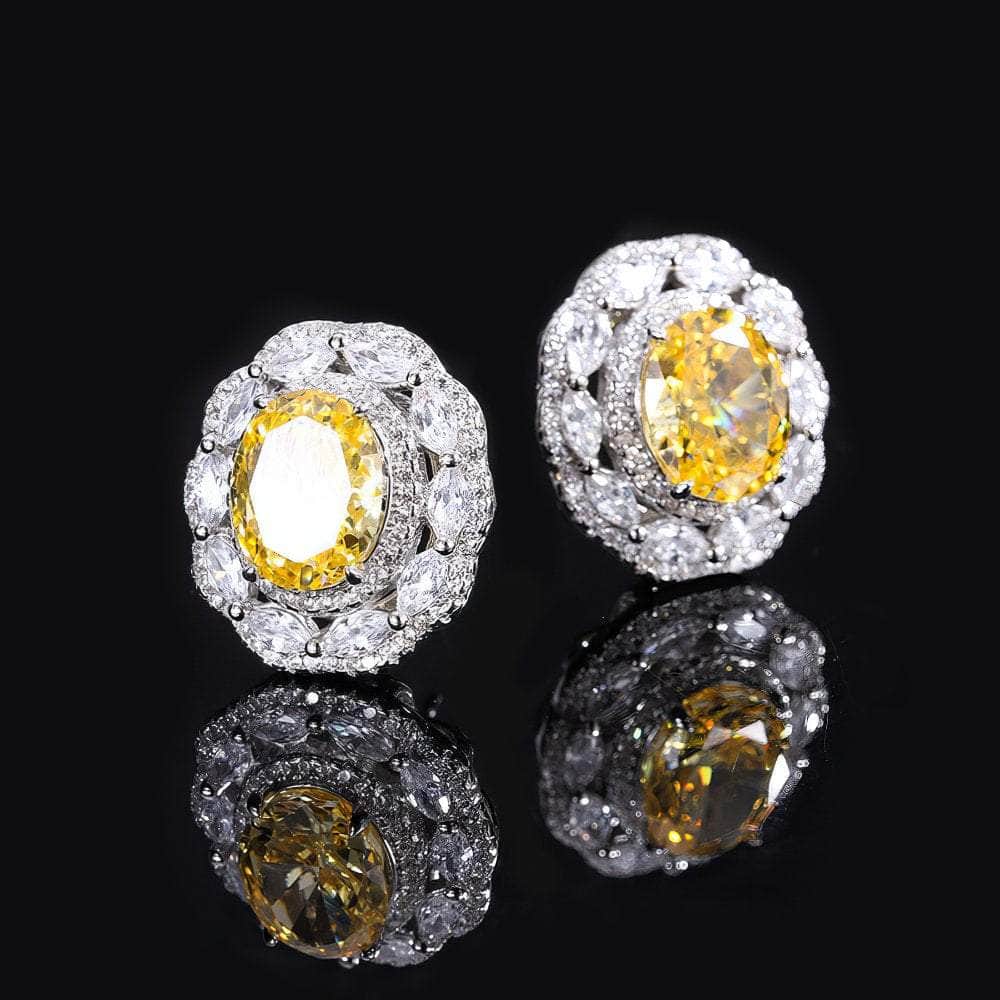 14K White Gold Lab Created Diamond Amethyst Crystal Stud Earrings Canary