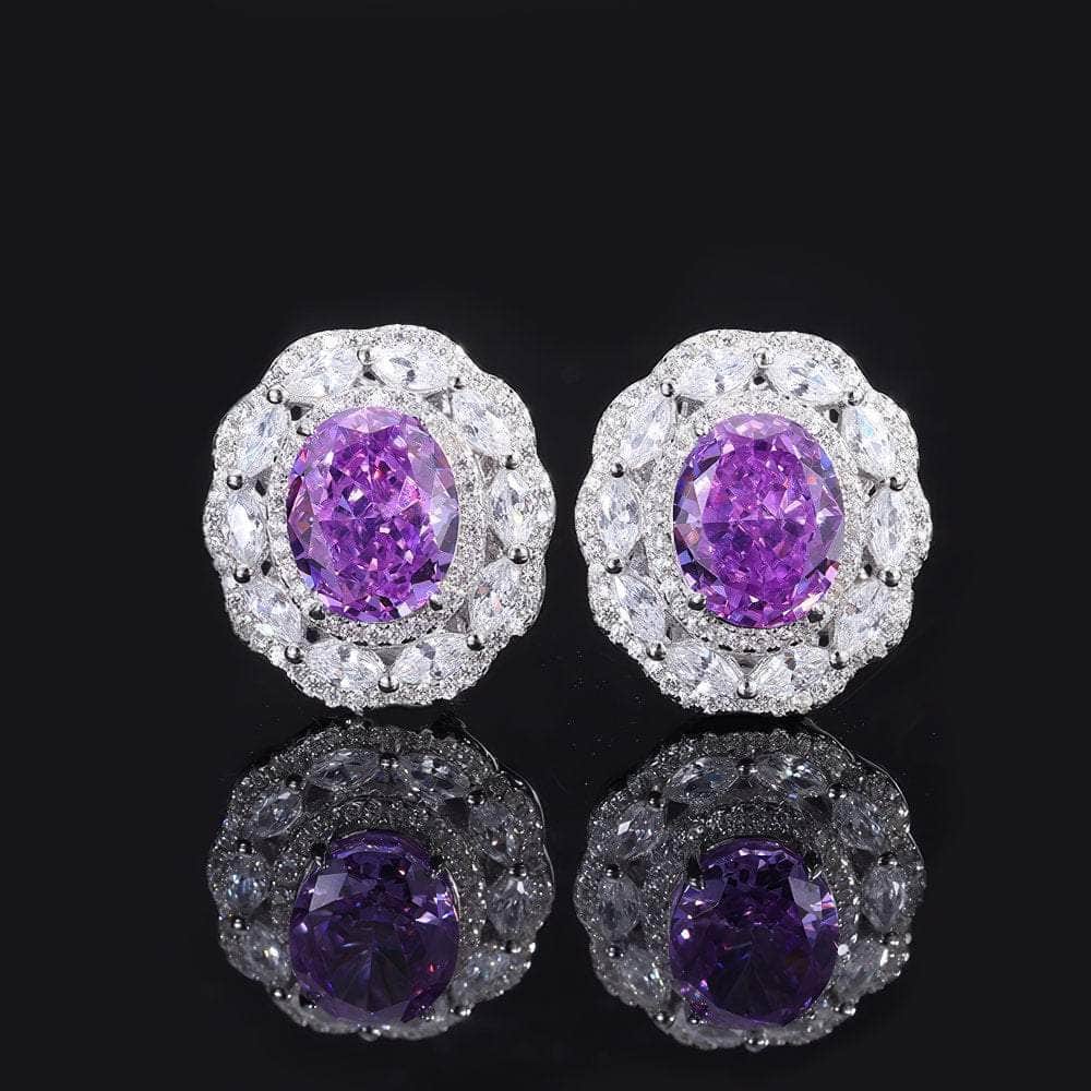 14K White Gold Lab Created Diamond Amethyst Crystal Stud Earrings Purple Diamond