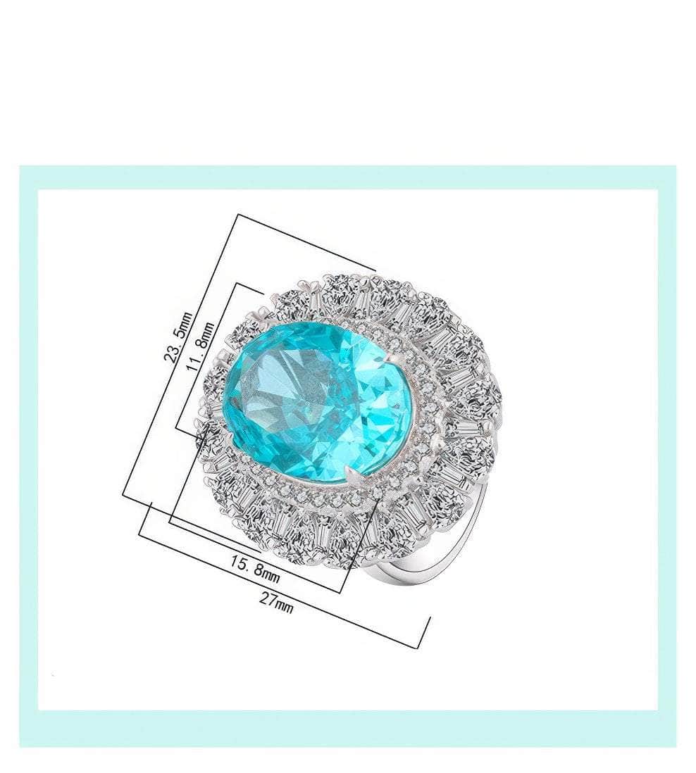 14K White Gold Lab Created Diamond Swiss Blue Topaz Statement Ring