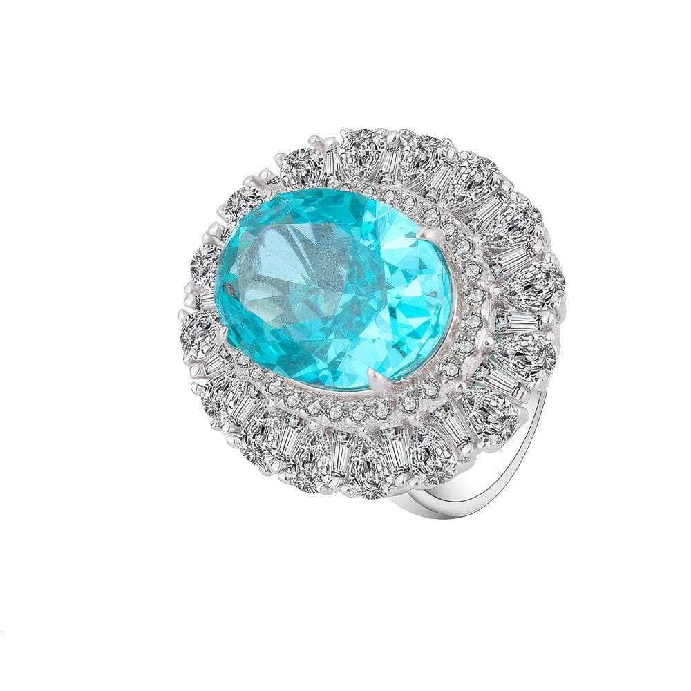 14K White Gold Lab Created Diamond Swiss Blue Topaz Statement Ring