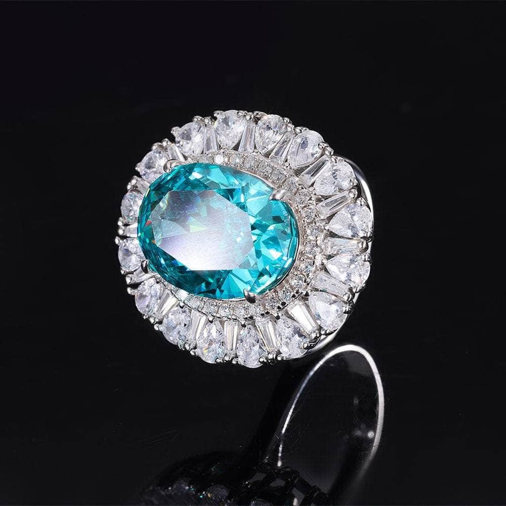 14K White Gold Lab Created Diamond Swiss Blue Topaz Statement Ring 5 US / Emerald