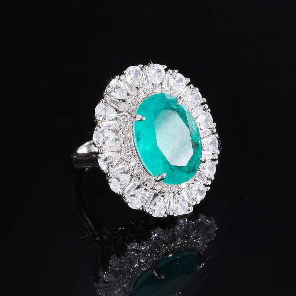 14K White Gold Lab Created Diamond Swiss Blue Topaz Statement Ring 5 US / MintGreen