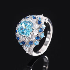 14k White Gold Lab Created Gemstone Art Deco Ring 5 US / Aquamarine