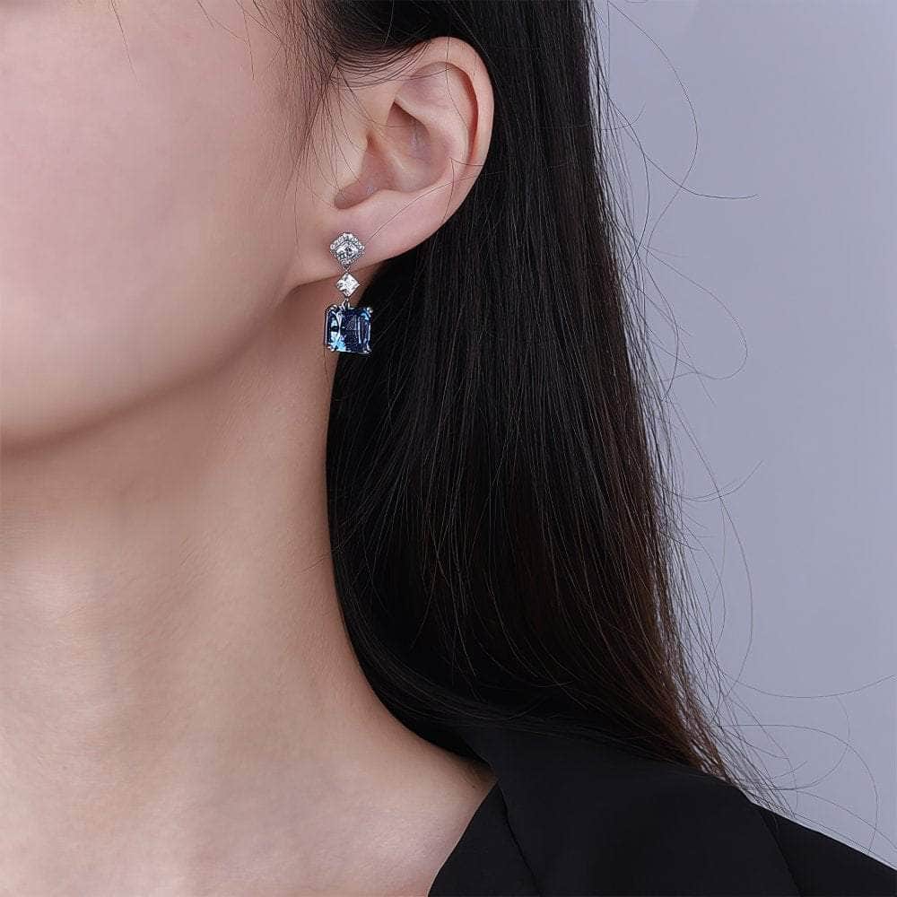 14K White Gold Lab Created Gemstone Silver Earrings