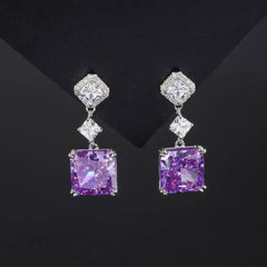 14K White Gold Lab Created Gemstone Silver Earrings Purple Diamond / Earrings