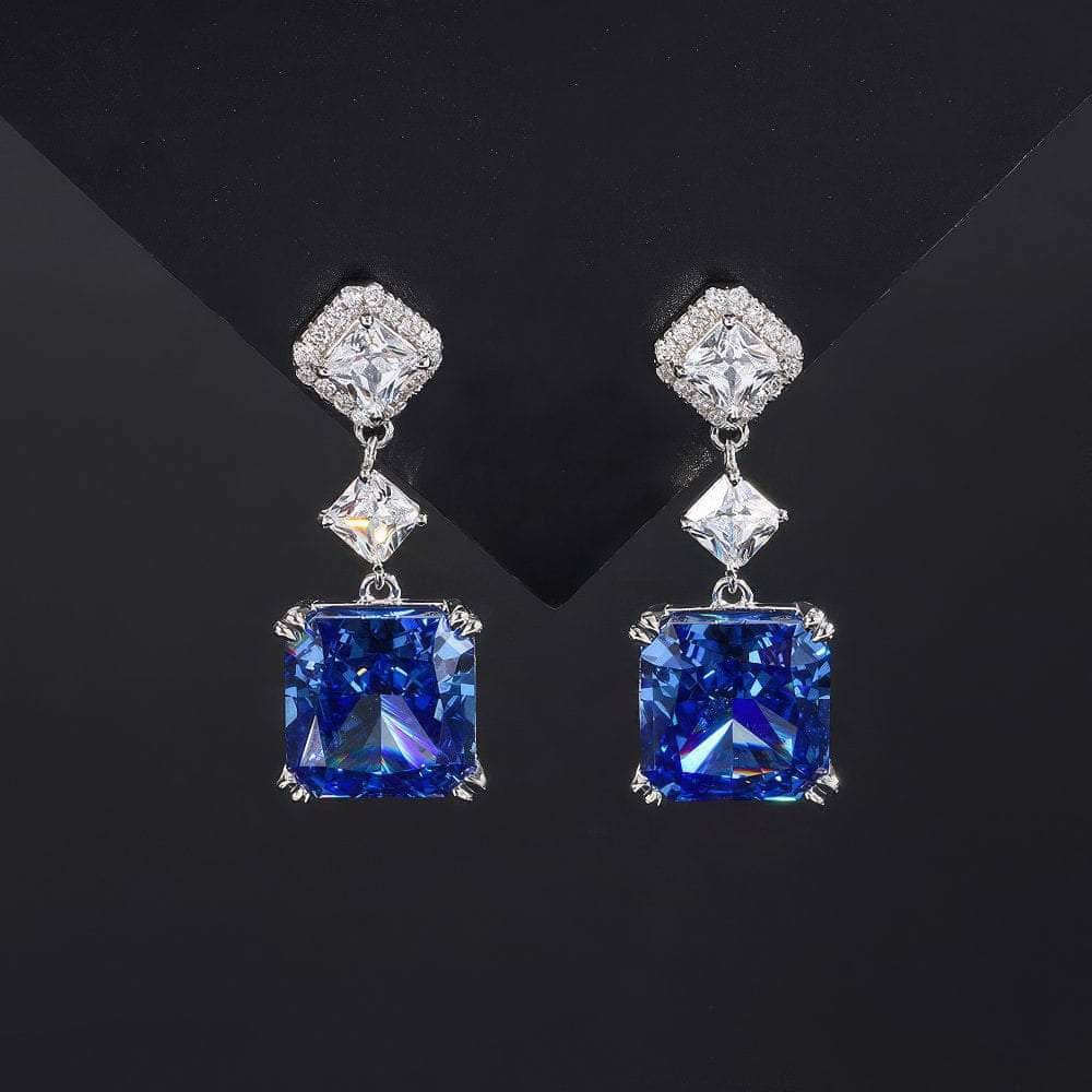 14K White Gold Lab Created Gemstone Silver Earrings RoyalBlue / Earrings