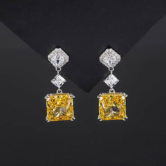 14K White Gold Lab Created Gemstone Silver Earrings Yellow Diamond / Earrings
