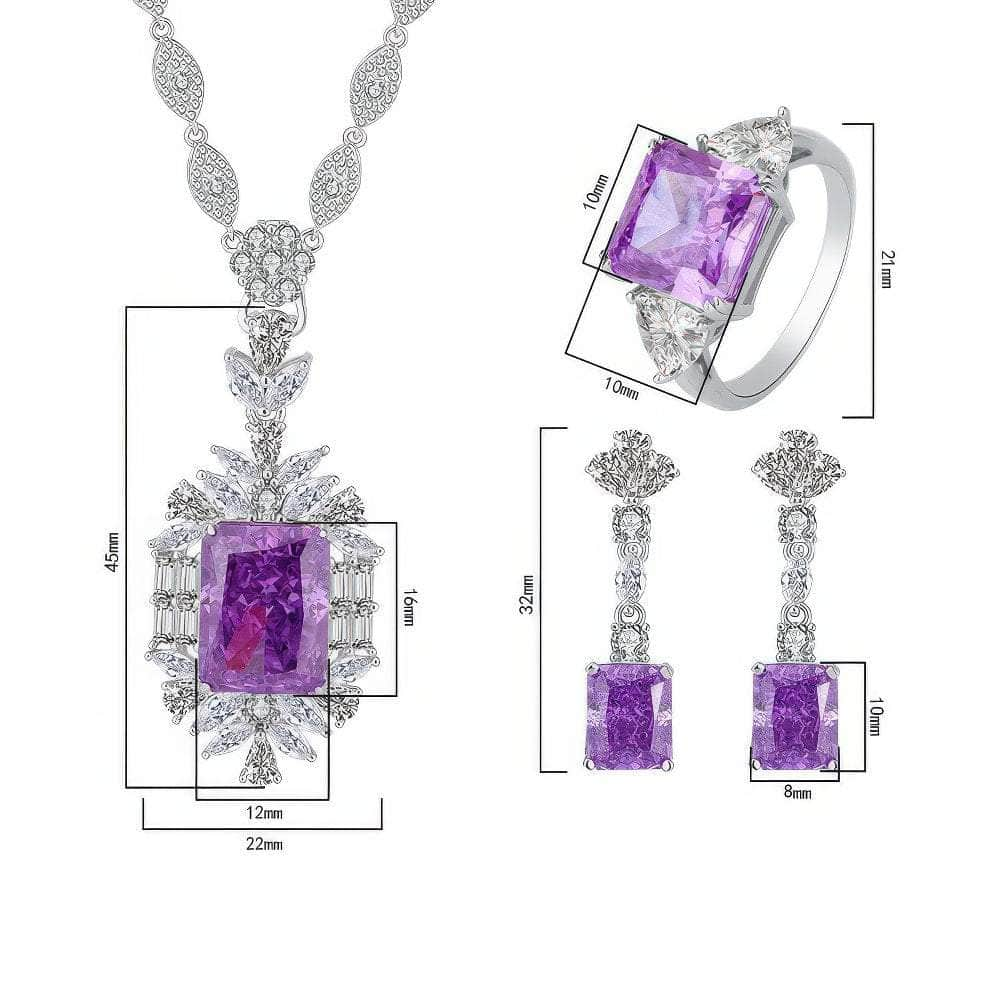 14k White Gold Lab Grown Amethyst Gemstone Floral Themed Jewelry Set