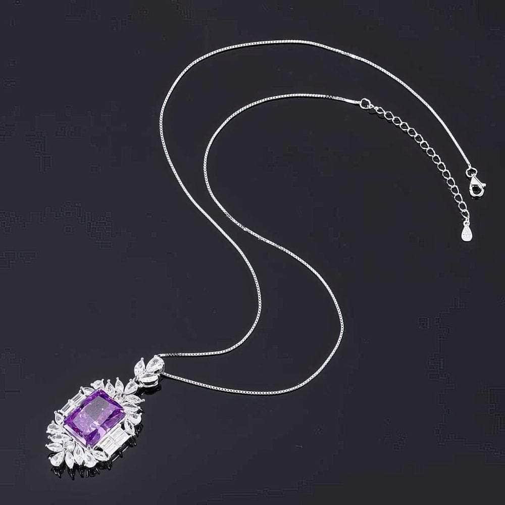 14k White Gold Lab Grown Amethyst Gemstone Floral Themed Jewelry Set