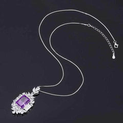 14k White Gold Lab Grown Amethyst Gemstone Floral Themed Jewelry Set 5 US / Amethyst / Box chain Necklace