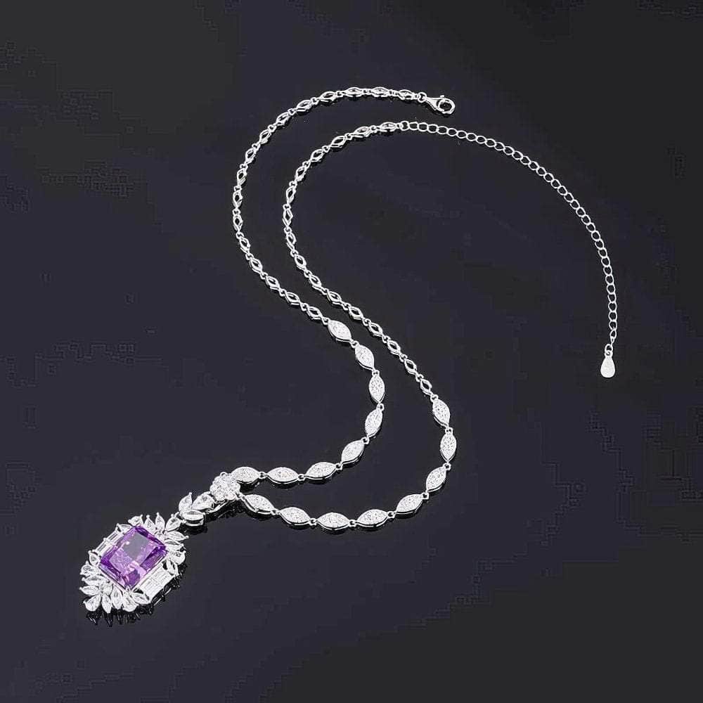 14k White Gold Lab Grown Amethyst Gemstone Floral Themed Jewelry Set 5 US / Amethyst / Universal Chain Necklace