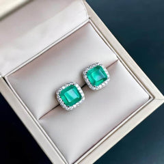 14K White Gold Lab Grown Diamond Emerald Gemstone Jewelry Set Emerald / Earrings