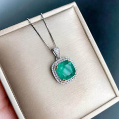 14K White Gold Lab Grown Diamond Emerald Gemstone Jewelry Set Emerald / Necklace