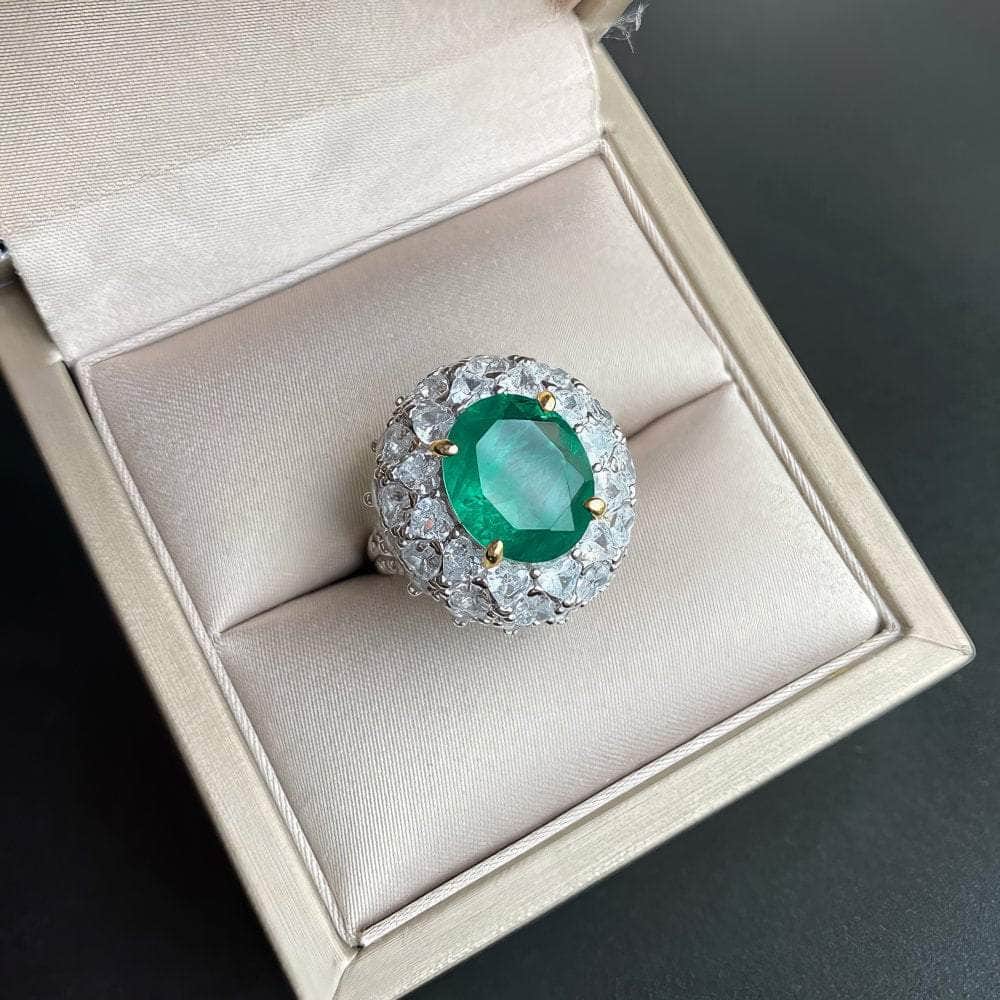 14K White Gold Lab Grown Oval Paraiba Tourmaline Emerald Ring 5 US / Emerald
