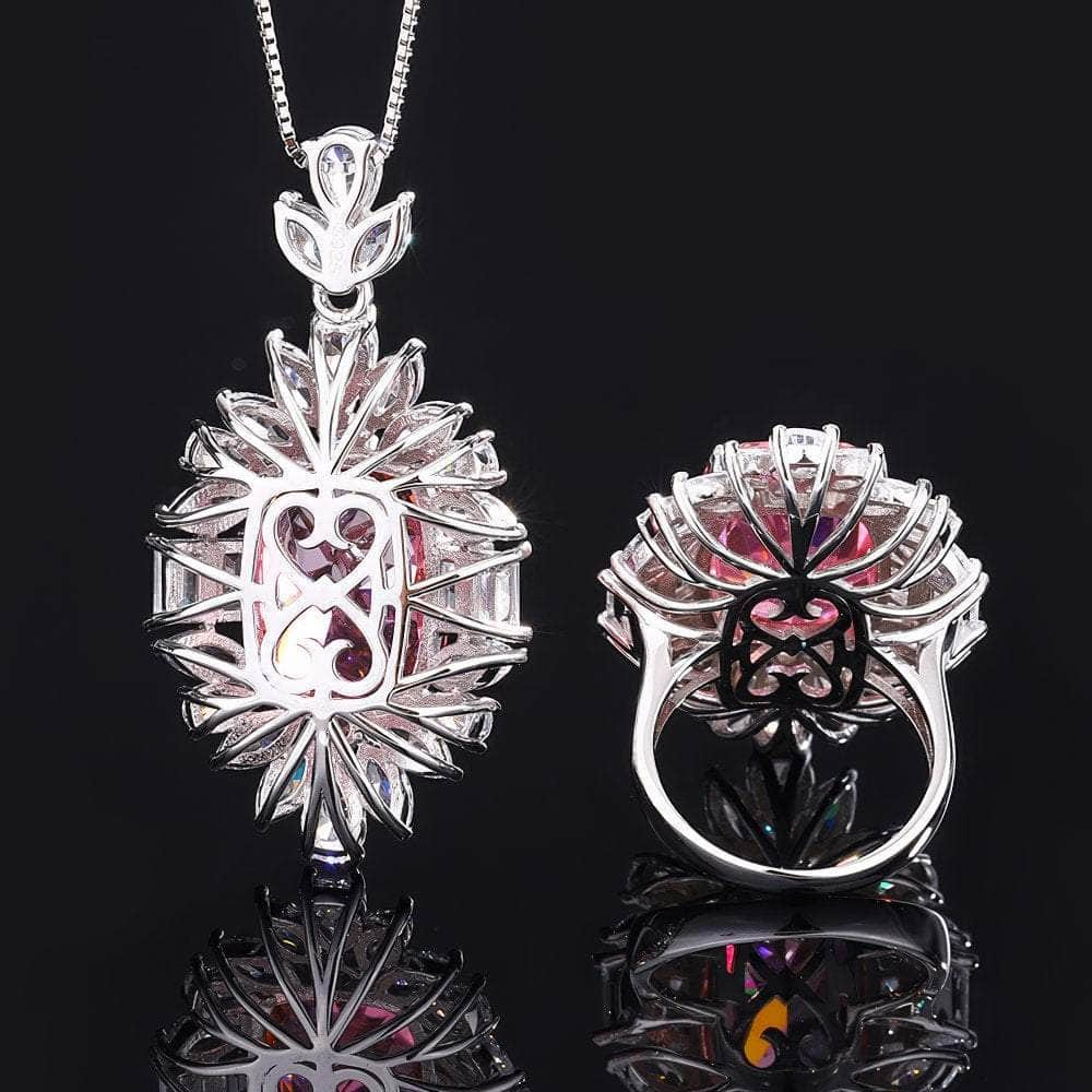 14k White Gold Lab Grown Padparascha Diamond Delicate Cut Jewelry Set