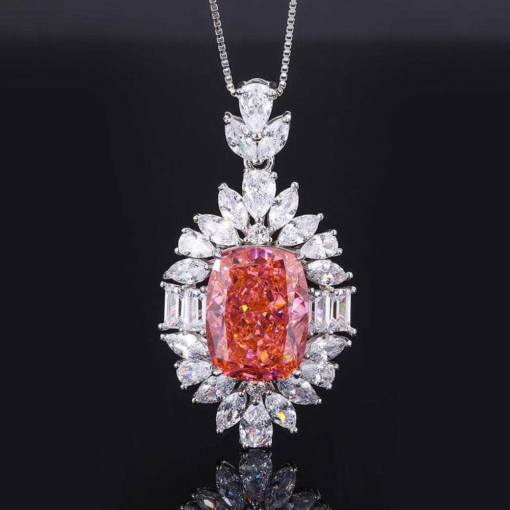 14k White Gold Lab Grown Padparascha Diamond Delicate Cut Jewelry Set 5 US / Padparadscha / Necklace