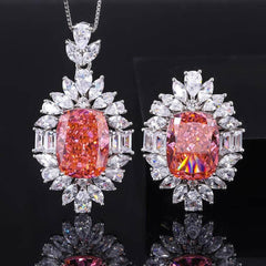 14k White Gold Lab Grown Padparascha Diamond Delicate Cut Jewelry Set 5 US / Padparadscha / Pendant