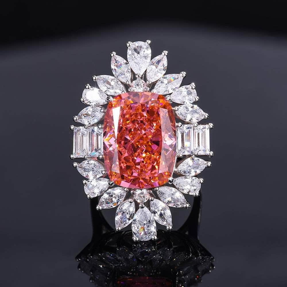 14k White Gold Lab Grown Padparascha Diamond Delicate Cut Jewelry Set 5 US / Padparadscha / Ring