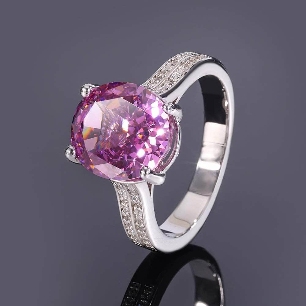 14k White Gold Lab-Grown Pink Sapphire Oval Ring