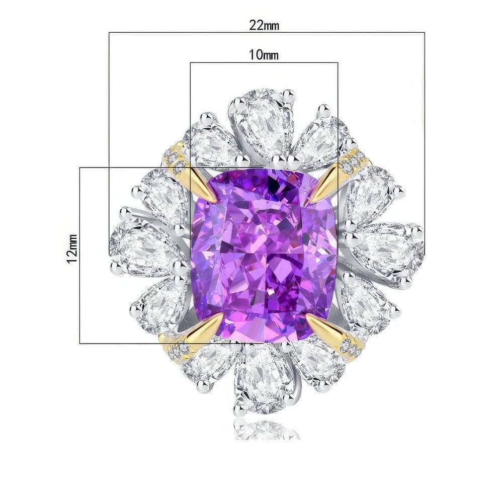 14k White Gold Lab Grown Purple Sapphire Floral Deco Jewelry Set
