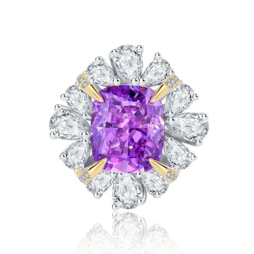 14k White Gold Lab Grown Purple Sapphire Floral Deco Jewelry Set 5 US / Purple Diamond / Pendant