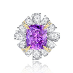 14k White Gold Lab Grown Purple Sapphire Floral Deco Jewelry Set 5 US / Purple Diamond / Pendant