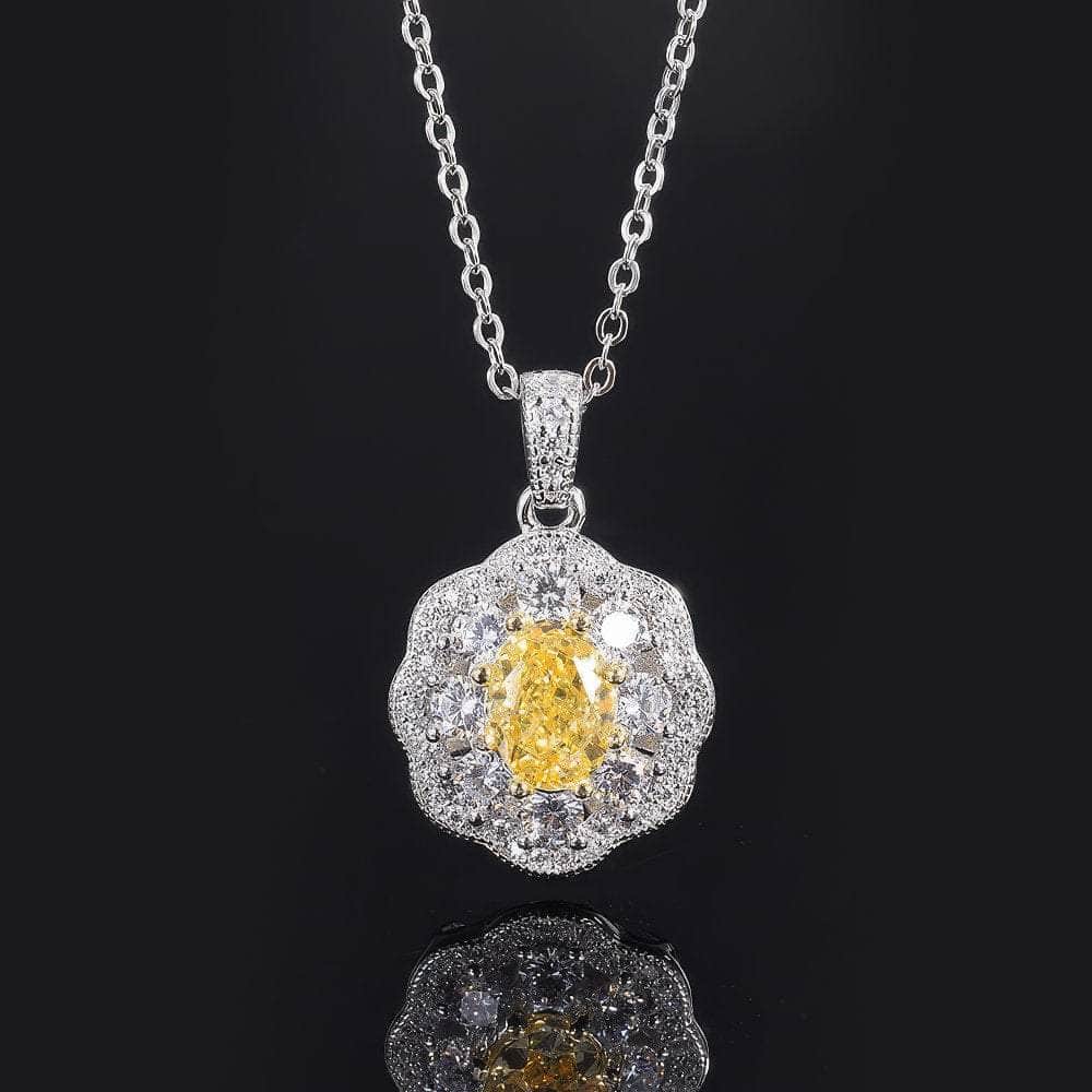 14k White Gold Lab Simulated Canary Yellow Diamond Gemstone Necklace Canary