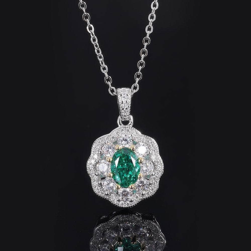 14k White Gold Lab Simulated Canary Yellow Diamond Gemstone Necklace Emerald