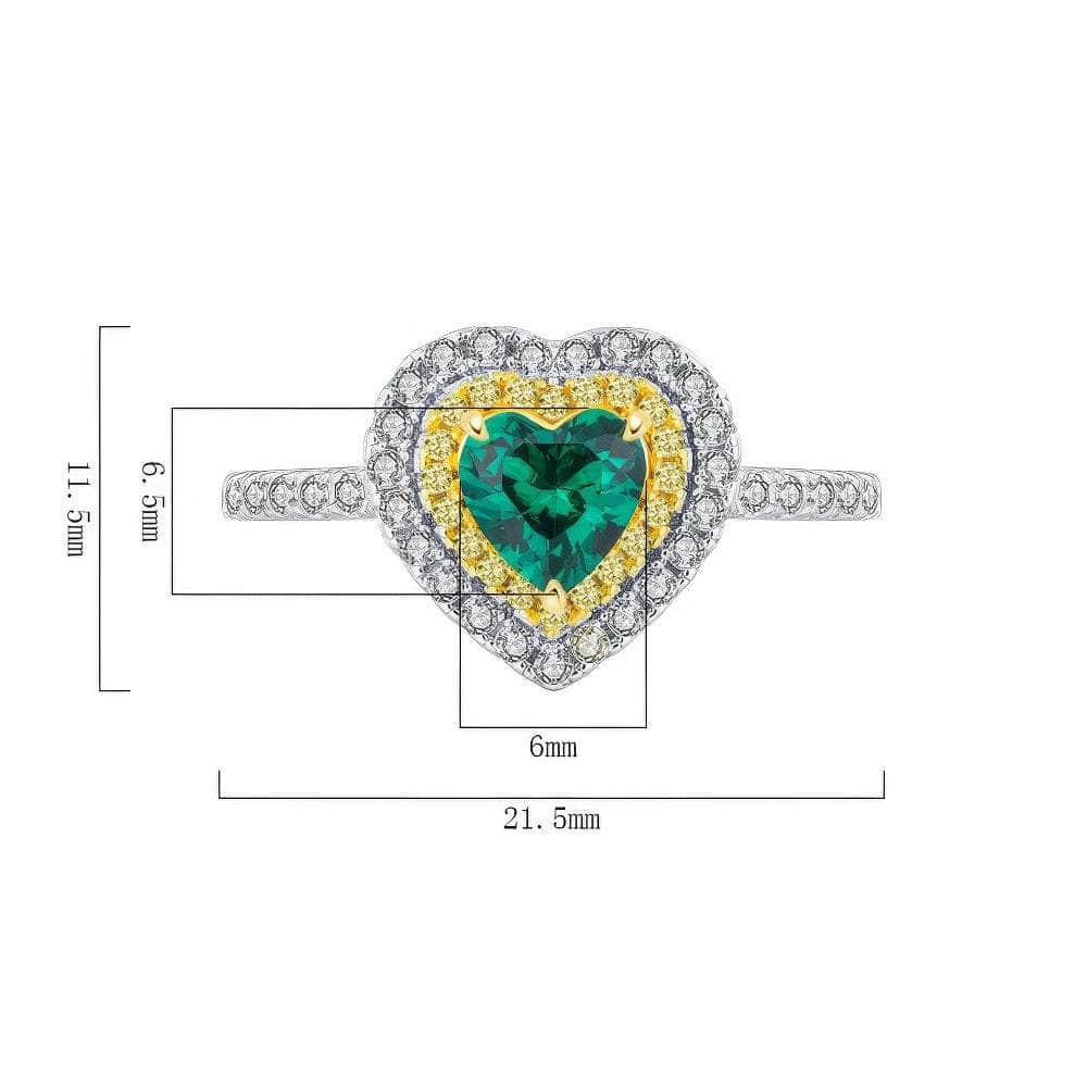 14k White Gold Lab Simulated Diamond Emerald Gemstone Heart Ring