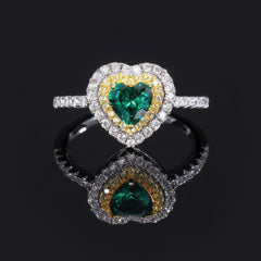 14k White Gold Lab Simulated Diamond Emerald Gemstone Heart Ring 5 US / Emerald