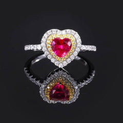 14k White Gold Lab Simulated Diamond Emerald Gemstone Heart Ring 5 US / Ruby