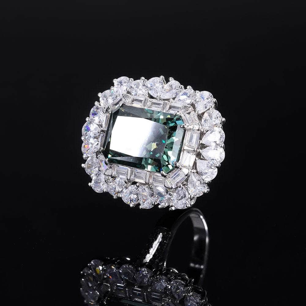 14k White Gold Lab Simulated Genuine Diamond Paved Crystal Ring 5 US / Emerald