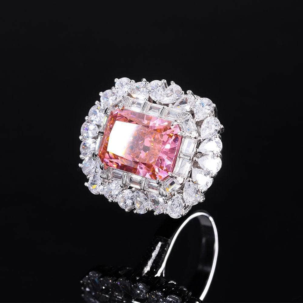 14k White Gold Lab Simulated Genuine Diamond Paved Crystal Ring 5 US / Padparadscha