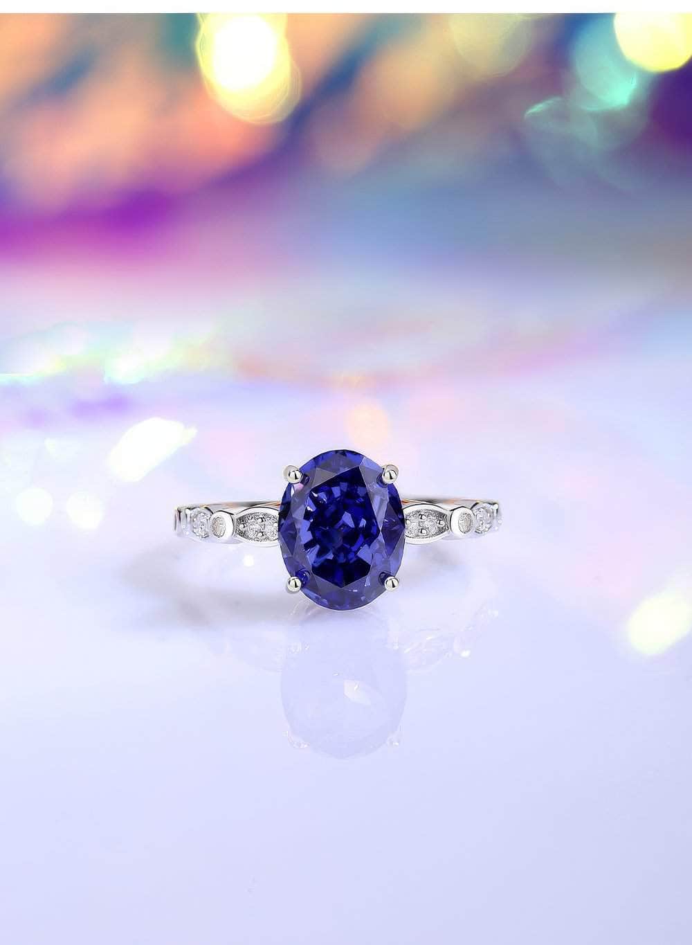 14K White Gold Oval Cut Lab Grown Diamond Sapphire Embellished Ring