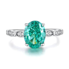 14K White Gold Oval Cut Lab Grown Diamond Sapphire Embellished Ring 6 US / Paraiba