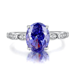 14K White Gold Oval Cut Lab Grown Diamond Sapphire Embellished Ring 6 US / Tanzania