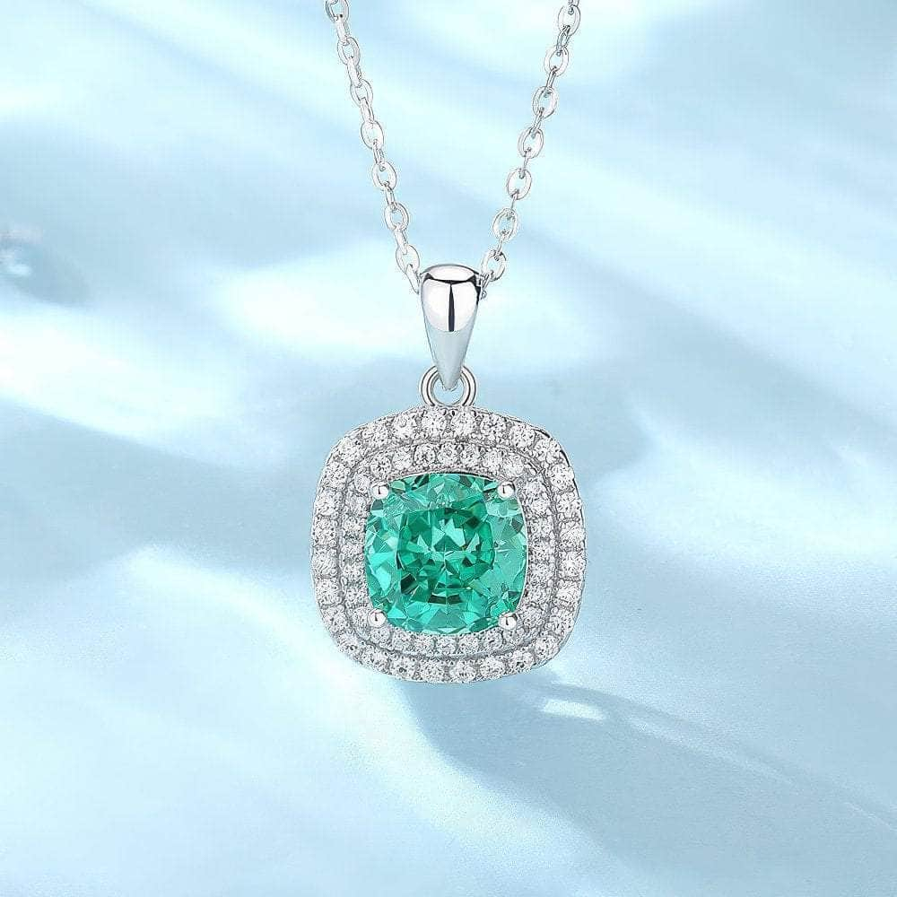 14k White Gold Paved Crystal Lab Diamond Emerald Gemstone Necklace