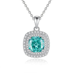 14k White Gold Paved Crystal Lab Diamond Emerald Gemstone Necklace Paraiba
