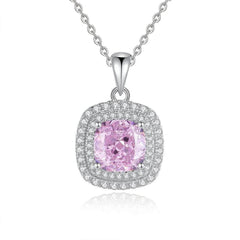 14k White Gold Paved Crystal Lab Diamond Emerald Gemstone Necklace Pink Sapphire