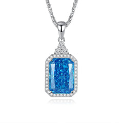 14k White Gold Paved Crystal Prong-Setting Blue Gemstone Necklace Blue Sapphire