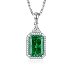 14k White Gold Paved Crystal Prong-Setting Blue Gemstone Necklace Emerald