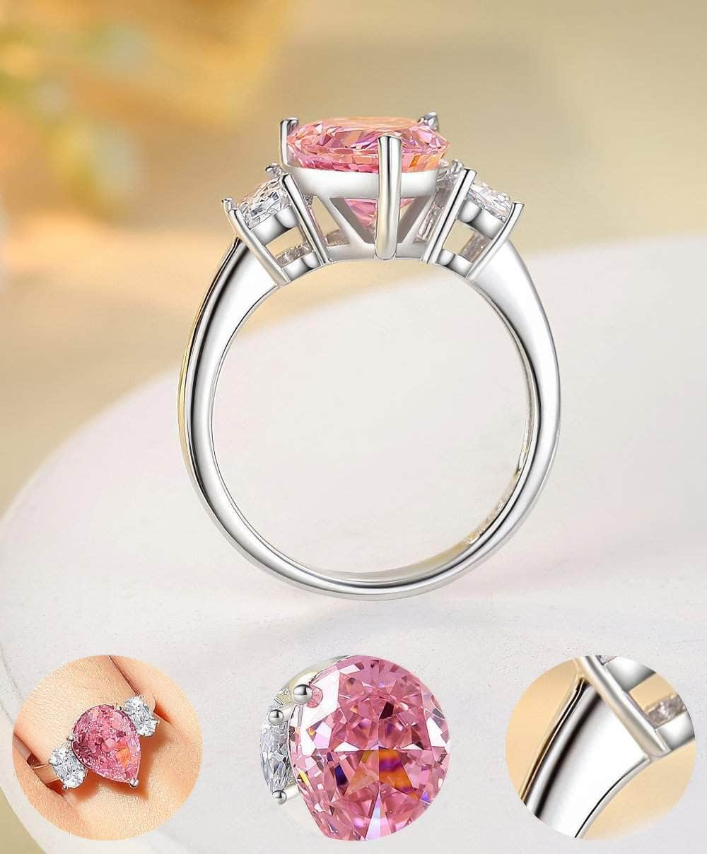 14k White Gold Pear Cut Pink Sapphire Lab Grown Gemstone Ring