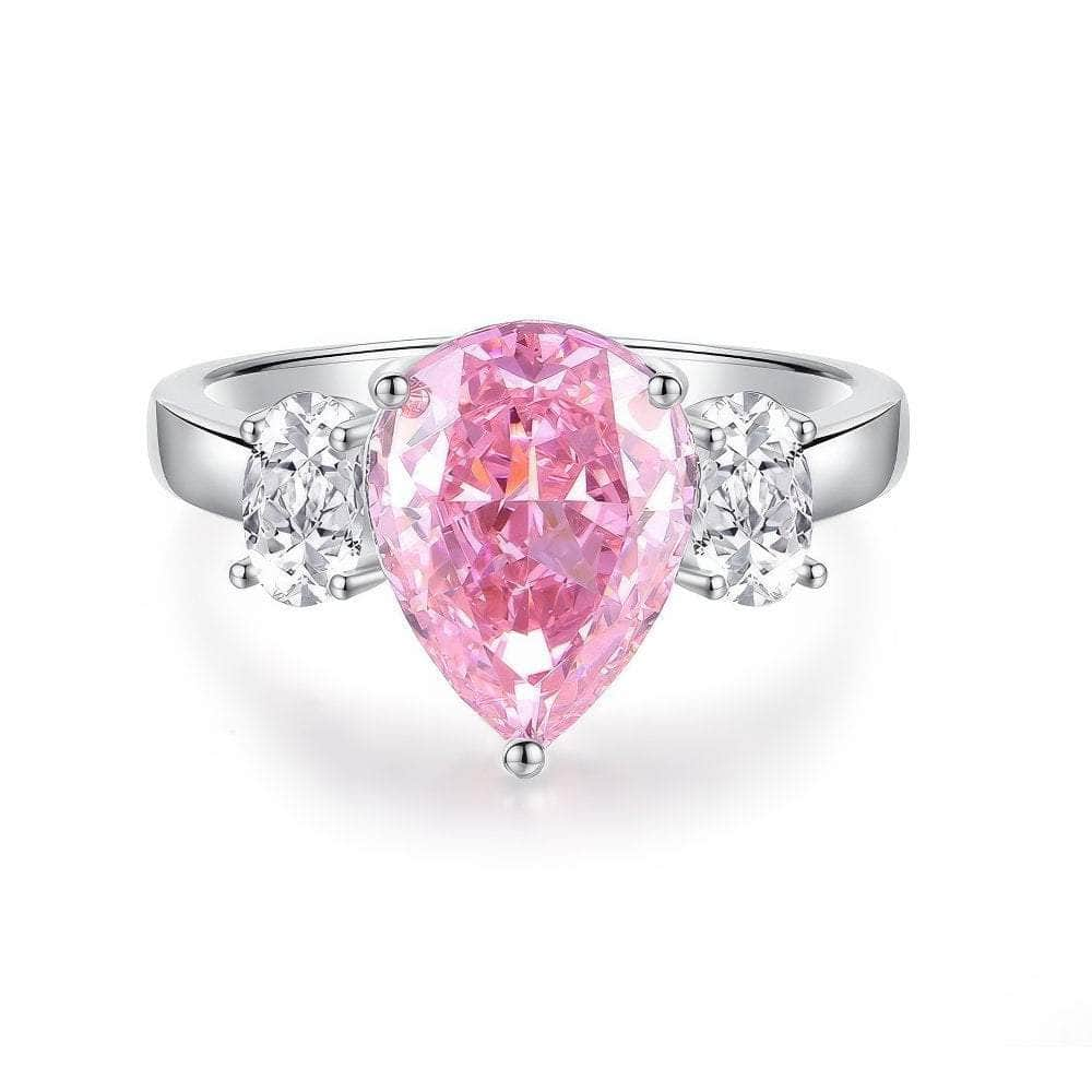 14k White Gold Pear Cut Pink Sapphire Lab Grown Gemstone Ring