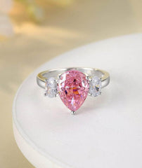 14k White Gold Pear Cut Pink Sapphire Lab Grown Gemstone Ring