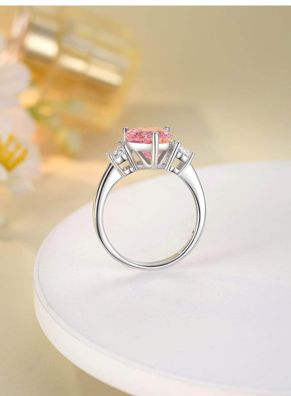 14k White Gold Pear Cut Pink Sapphire Lab Grown Gemstone Ring