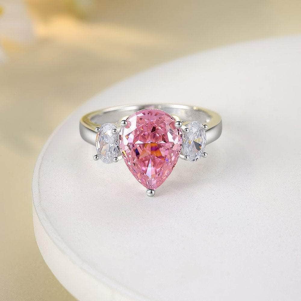 14k White Gold Pear Cut Pink Sapphire Lab Grown Gemstone Ring