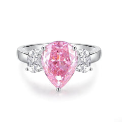 14k White Gold Pear Cut Pink Sapphire Lab Grown Gemstone Ring 6 US / Pink Sapphire